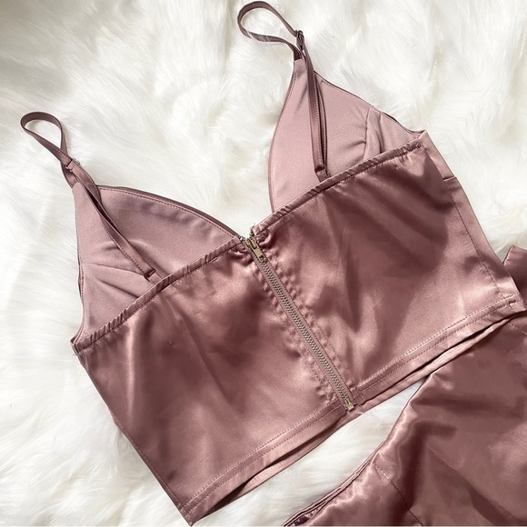 Mauve Blush Pink Rose Satin Padded Two Piece Skirt Dress Set Size Small - Picture 9 of 12